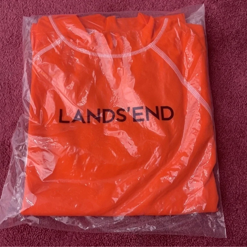 ❤️ 🆕 LANDS END Short Sleeve RashGuard Swim Top Boys Large 14/16